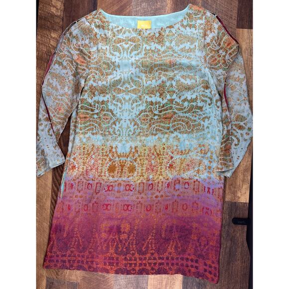 Anthropologie MAEVE‎ Size Medium Cleome Silk Tunic Shift Dress Ombré Paisley - Picture 1 of 7